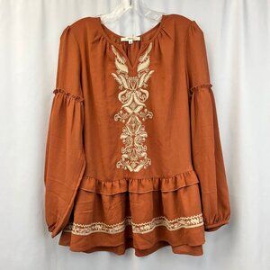 Andree By Unit Womens Multicolor Embroidered Long Sleeve Blouse Top Size Medium